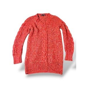Adrienne Vittadini Cable Knit Pullover Sweater Orange Long Sleeve Cardigan SMALL